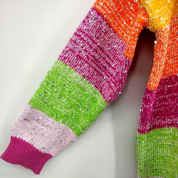 Olivia Rubin Mika Cardigan Sweater in Multicolor Stripe Silver Sequin Size Large - Picture 10 of 14